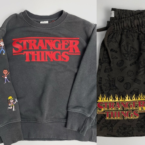 Zara X Stranger Things Kids Logo Sweatshirt & Shorts Size 7 - Picture 1 of 7
